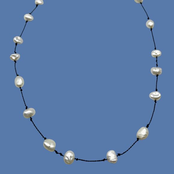 Baroque Freshwater Pearl Necklace Black Cord Casual Beach Cruise Minimalist Boho - Picture 2 of 10